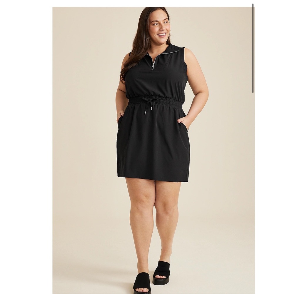 Maurices Black Sleeveless Quarter Zip Drawstring Waist Active Dress Large 216479
